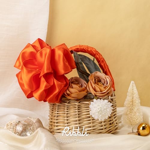 Ribbli Torrid Orange Satin Wired Ribbon 2.5 Inch Orange Christmas Ribbon for Gift Wrapping Wreaths Garland Tree Decoration Crafts Home Decor-Continous 20 Yards
