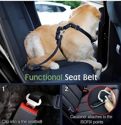 Dog Seat Belt, Safety Vest Dog Car Harness with Adjustable Buckle Dog Seat Belt for Vehicle Nylon Pet Safety Seat Belts Heavy Duty(M, Purple)