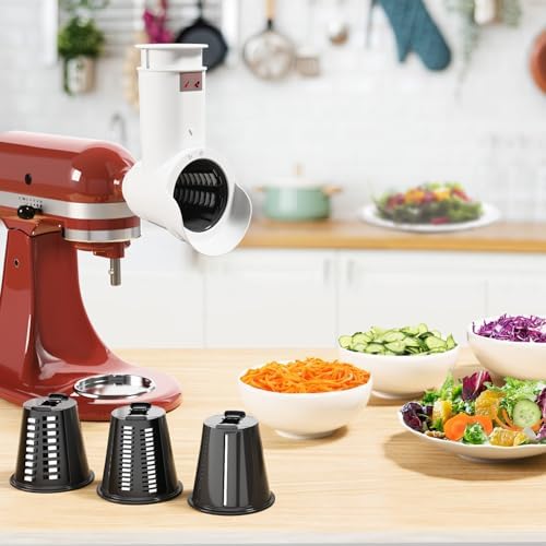 Slicer Shredder Attachment for Kitchen Aid Stand Mixer, Cheese Grater Attachment for Kitchen Aid Stand Mixer, Salad Maker Accessory for Kitchenaid, Vegetable Slicer Accessories with 3 Blades