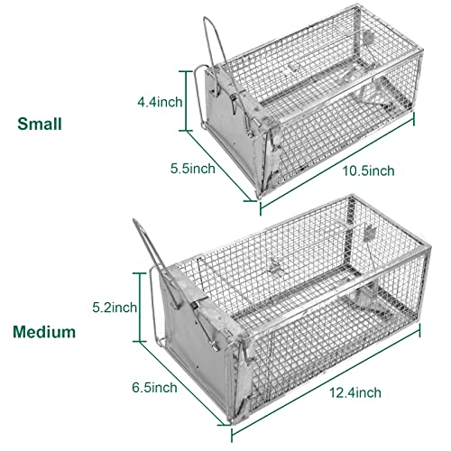 SZHLUX 2-Pack Rat Trap, Humane Mouse Traps Work for Indoor and Outdoor,Small Rodent Animal-Mice Vole Chipmunk Hamsters Live Cage,Catch and Release(SZ-SL2614X2S)