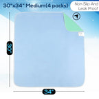SIMPLI-MAGIC Washable Underpads, 30"x34" (Pack of 4) - Heavy Absorbency Reusable Bedwetting Incontinence Pads for Kids,Adults,Elderly,andPets - Waterproof Protective Pad for Bed,Couch,Sofa,Floor