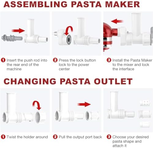 6 IN 1 Gourmet Pasta Attachment for KitchenAid Stand Mixer,for Kitchenaid Pasta Press, Extruder Pasta Maker Attachment Set with 6 Different Shapes Pasta Press Outlet Accessories by KOYOEY