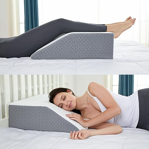 Loeysu Leg Elevation Wedge Pillow with Cooling Gel Memory Foam Top，Flat Top Bed Wedge Pillow for Leg and Back Support, Improving Blood Circulation, Alleviating Lower Limb and Back Pain