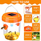 Wasp Trap Solar Powered Bee Trap Reusable Fly Traps Outdoor Hanging Wasp Killer with UV LED Light Flying Insects Bee Killer for Indoor Outdoor Patio Garden Home (Orange, 6 Packs)