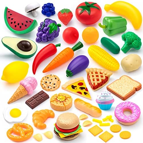 Joyin 50 Piece Set of Kitchen Toys, Dinnerware, Dummy Fruits, Vegetables, Plastic Accessories for Children Educational Learning Toy, Role Play Gift, Easter Basket Stuffers