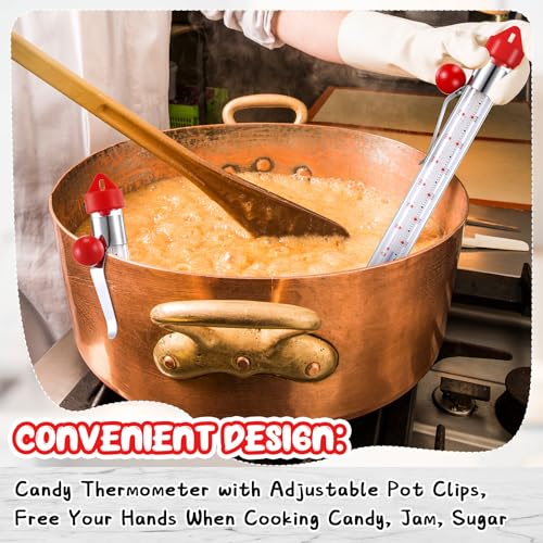 Photect 2 Pcs Candy Thermometer with Pot Clip 8" Deep Fry Oil Thermometer Instant Read Cooking Food Thermograph Sugar Syrup Jam Jelly Oil Temperature Kitchen Accessories for Home Cooking(Red)