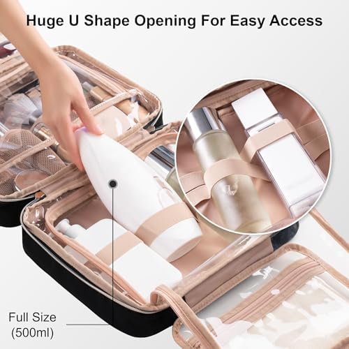 Everfun Hanging Travel Toiletry Bag for Women Traveling With Leakproof Compartment Makeup Cosmetic Organizer Dopp Kit Travel Accessories Essentials Must Have
