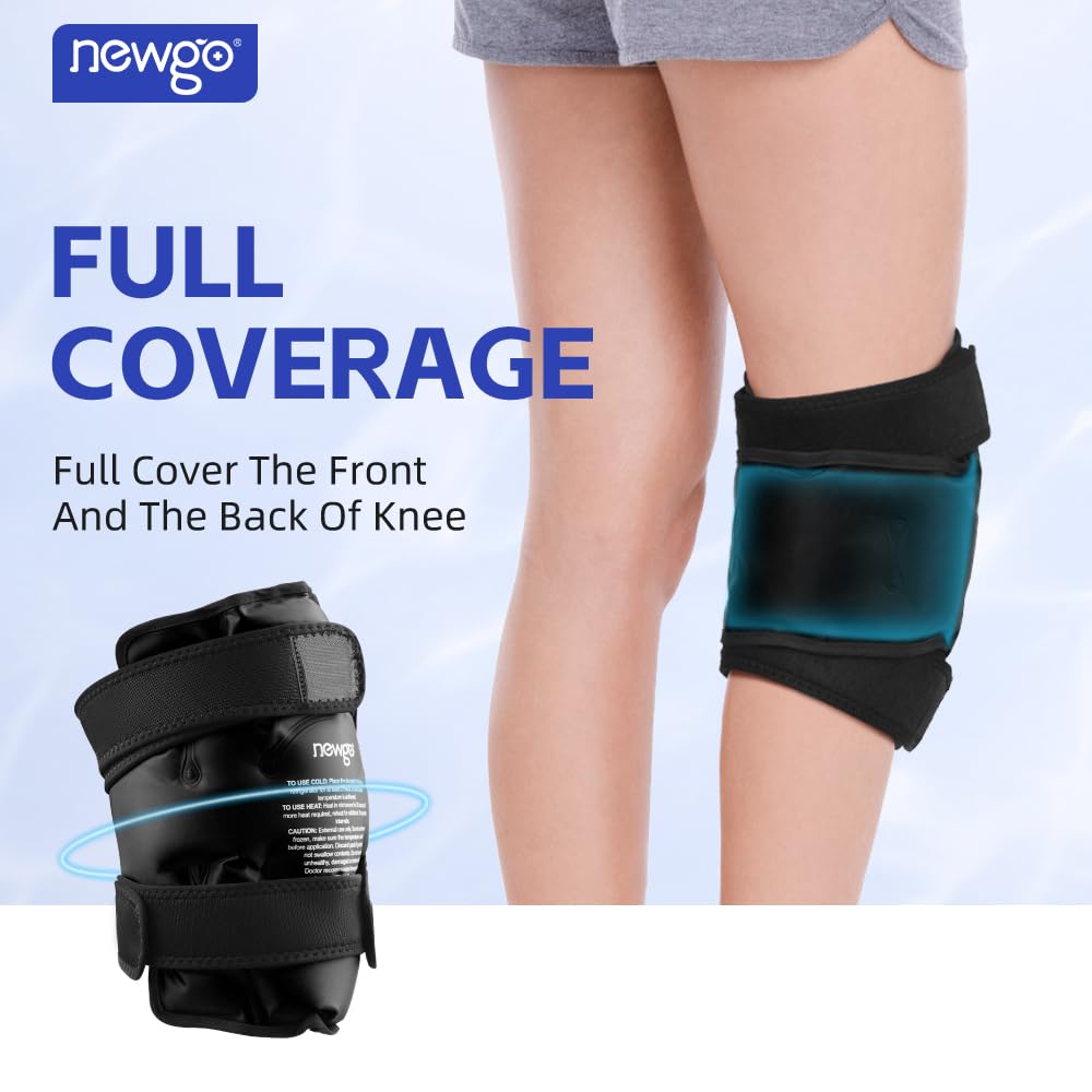 NEWGO Ice Pack for Knee Replacement Surgery, Reusable Gel Cold Pack Wrap Around Entire Knee for Knee Injuries, Pain Relief, Swelling, Bruises (Black)