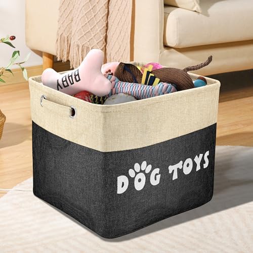 PET ARTIST Large Dog Toy Basket Bin - Rectangular Storage Box Chest Organizer for Dog Toys,Dog Coats,Dog Clothing,Dog Apparel & Accessories, Black, 15"x13"x12"