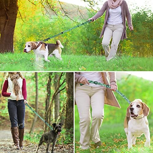 Hotsky Tactical Dog Leash Heavy Duty for Medium Large Dogs That Pull,4-6Ft Strong Bungee Shock Absorbing No Pull Dog Leash with Padded Double Handle and Car Seatbelt,Leaves