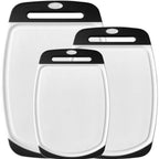 BPA-Free Reversible Kitchen Cutting Board Set of 3, US Designed, Nonporous, Juice Grooves Catch Liquid, Slip Resistant Border, Dishwasher Safe, Durable Large Food Chopping Boards, Black