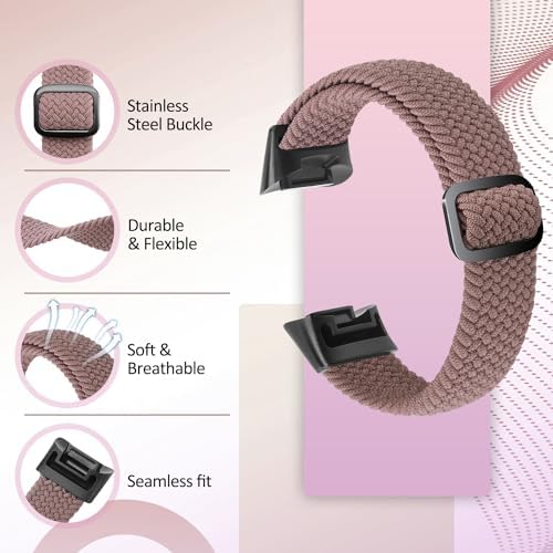 Elastic Braided Bands Compatible with Fitbit Charge 5/Fitbit Charge 6 for Women Men, Breathable Adjustable Stretchy Nylon Loop Sport Replacement Wristbands for Fitbit Charge 6 Charge 5 Straps
