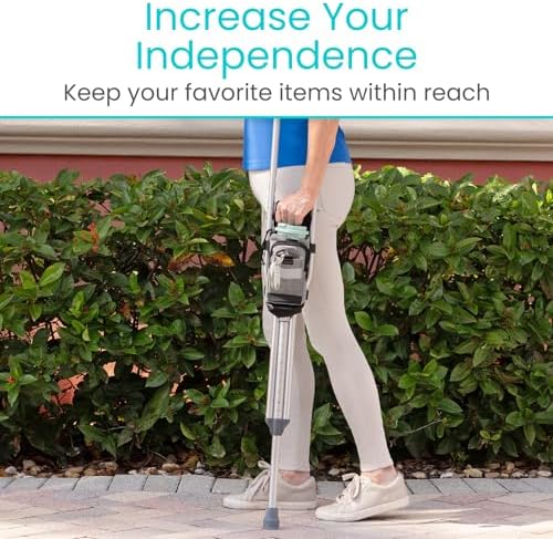 Vive Crutch Accessories Bag - Pouch for Crutches - Accessory Storage Carry Kit for Women, Men, Adults, Kids - Cup and Bottle Pocket Holder with Ergonomic Design (Gray)