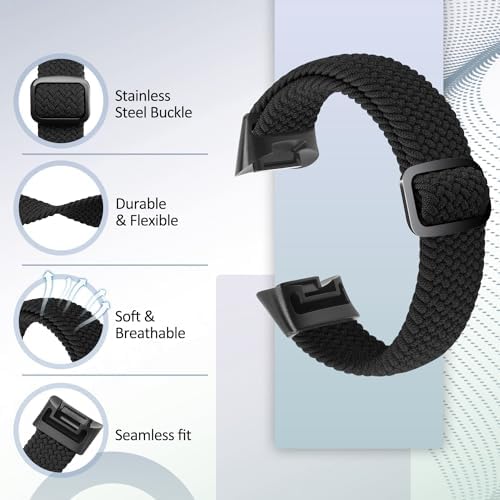 Elastic Braided Bands Compatible with Fitbit Charge 5/Fitbit Charge 6 for Women Men, Breathable Adjustable Stretchy Nylon Loop Sport Replacement Wristbands for Fitbit Charge 6 Charge 5 Straps