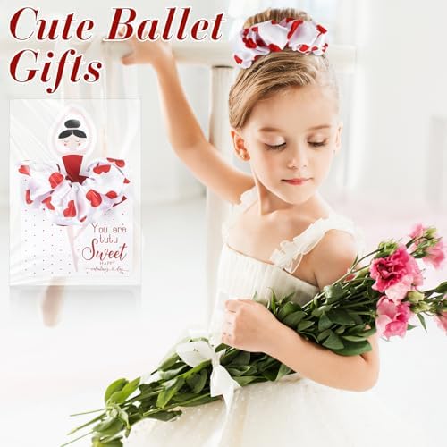 Lyrow 12 Pcs Valentines Hair Scrunchies Headband Gymnastic Hair Tie Rainbow Gilding Heart Ballet Hair Accessories Headband for Girl with Cards Dance Valentines Women Ballerina Dancer Gift (Deep Red)