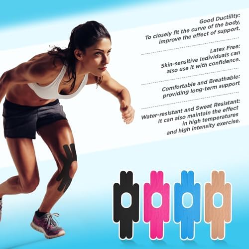 OK TAPE One-Structure K-Tape Patches | Precut for Knee Kinesiology Tape | Pain Relief and Accessories | 10 Pcs and Blue