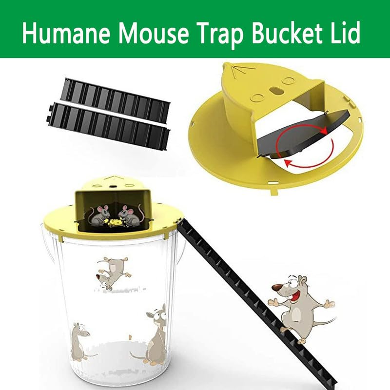 Mouse Trap Bucket Lid 2 Packs, Bucket Lid Mouse Rat Traps, Automatic Reset Mouse Trap Humane Mouse Rat Traps for Indoor Use Garage, Patio, Chicken Coop, 5 Gallon Bucket Compatible