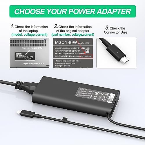 New Replacement Dell 130W Laptop Charger USB C Type C for Dell XPS 15 9575 9520 9510 9500 17 9720 9710 9700 Precision 5530 5550 5560 5570 5750 5760 3560 Latitude 5411 5421 5511 5520 5521 Power Cord
