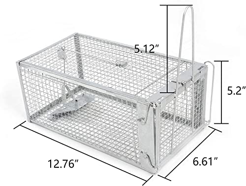 2-Pack H&B Rat Trap,Mouse Traps,Humane Live Animal Trap Cage,12.7X6.6 X5.2inch,Work for Indoor and Outdoor,Catch and Release Stray Cats,Squirrels and Rodents,Small(Silver)