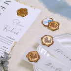 UNIQOOO Wax Seal Stickers - Eucalyptus Wedding Invitation Envelope Seal Stickers, 50 Pcs Self- Adhesive Antique Gold Stickers, Perfect for Invitation, Christmas, Gift Wrapping, Party