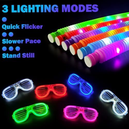 Glow Sticks & Glasses 12 PCS,Glow in the Dark Party Favor Supplies for Kids,Easter LED Light Up Bracelets Necklaces & Neon Glasses for Toddlers,Glow Accessories Decoration for Camping Wedding Birthday