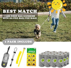 Dog Poop Bags Holder with LED Flashlight|Pet Waste Bags Dispenser for Leash|Doggie Potty Bags Container with Leak-proof Pet Trash Bags and Accessories (1 Holder 195 Bags, Grey and Black)