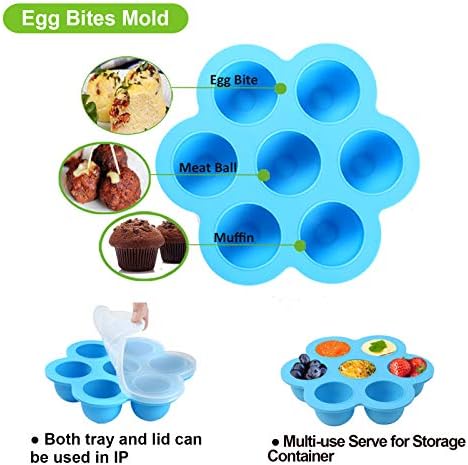 Silicone Egg Bites Molds for Instant Pot Accessories 6 Qt 8 Qt, Including Steamer Rack Trivet with Heat Resistant Handles, 5-Piece Measuring Spoons as Bonus, Sous Vide Egg Poacher