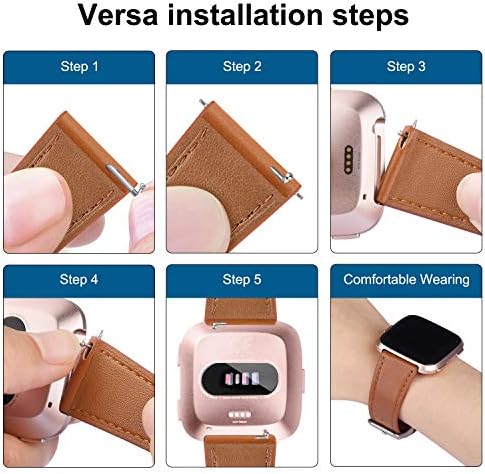 Leather Bands Compatible with Fit bit Versa 2 Bands & Versa Bands & Versa Lite Wristbands, Classic Fit bit Versa SE Replacement Leather Strap for Women Men
