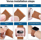 Leather Bands Compatible with Fit bit Versa 2 Bands & Versa Bands & Versa Lite Wristbands, Classic Fit bit Versa SE Replacement Leather Strap for Women Men