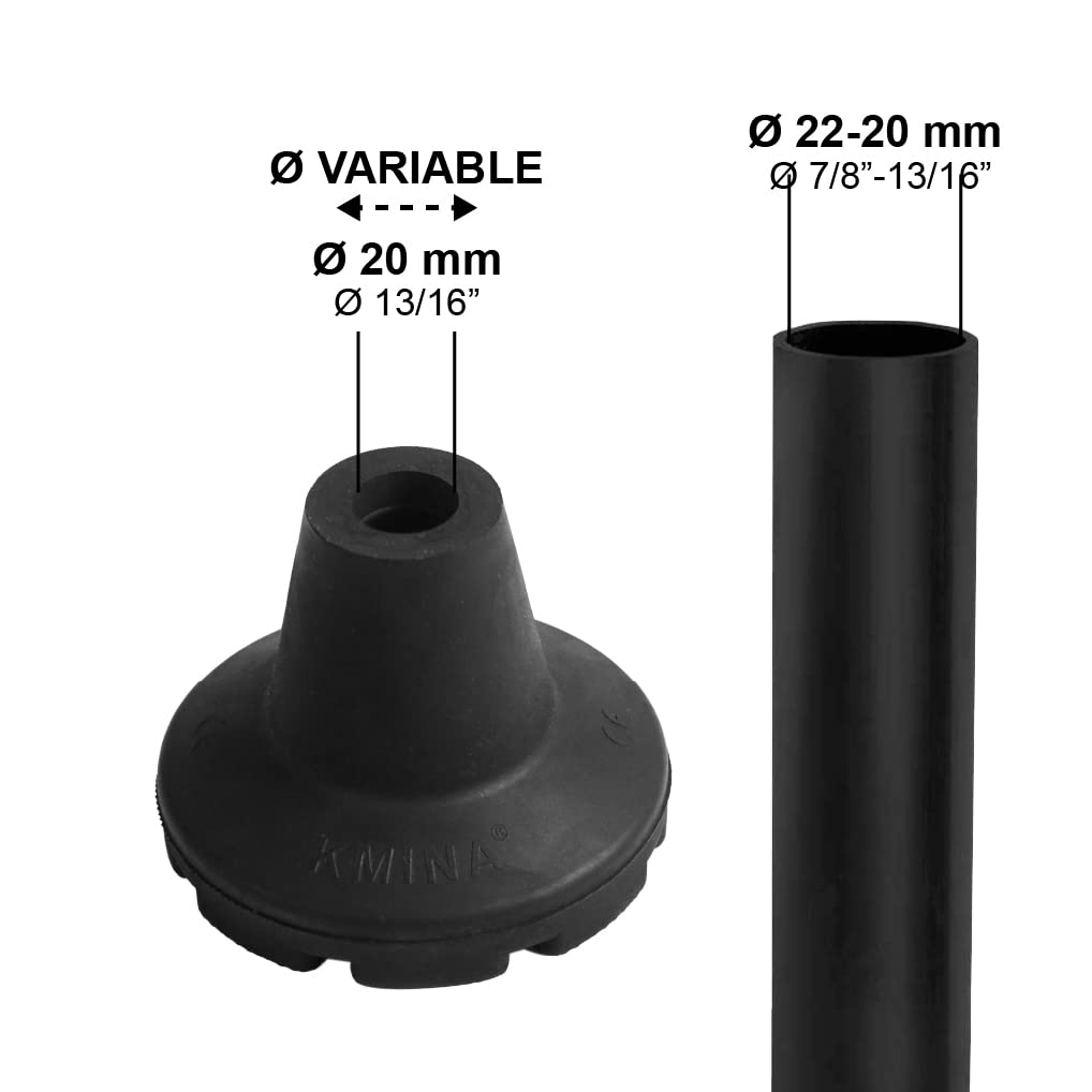 KMINA - Crutch Tips 7/8 inch Heavy Duty (x2 Units), All Terrain Crutch Tips Non Slip, Crutch Tip Replacement, Rubber Crutch Tips 7/8, Wide Crutches Tips, Black - Made in Europe