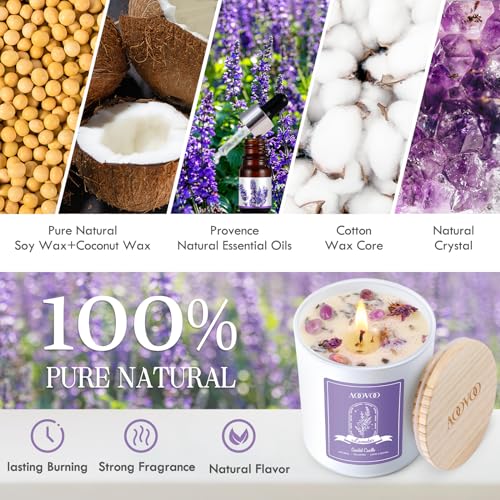 Lavender Scented Candles Gift for Women - Aromatherapy Candle with Crystals Inside, 10oz 100% Natural Soy Wax Candles for Home Scented 60H Burn, Candle Gift for Mothers Day Birthday Valentine's Day