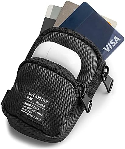 Ringke Mini Pouch Two Pocket, Small Bag for Universal Wireless Ear Buds, Durable Waterproof Keychain Accessories Compatible with AirPods Pro 2nd Generation and AirPods 4 Case - Black