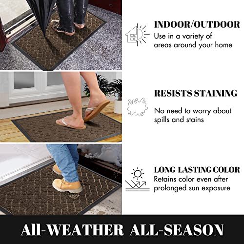 Yimobra Durable Front Door Mats, Heavy Duty Water Absorbent Mud Resistant Easy Clean Entry Outdoor Indoor Rugs,Non Slip Backing, Exterior Mats for Outside Patio Porch Farmhouse, 29.5 x 17, Brown