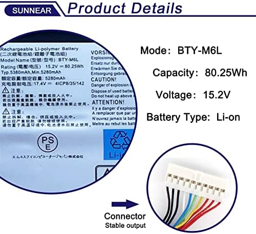 BTY-M6L Laptop Battery Replacement for MSI GS65 GS75 Stealth Thin 8SE 8SF 8SG 8RF 9SD 9SE 9SF 9SG Modern 8RC P658SC WS65 9TM WS75 10TM Creator 8RD 8RE P75 PS63 GS60 Series MS-16Q2 MS-16Q3