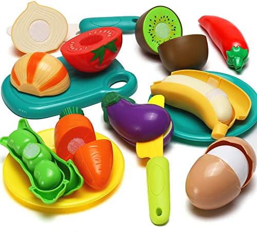 70 PCS Cutting Play Food Toy for Kids Kitchen, Pretend Fruit &Vegetables Accessories with Shopping Storage Basket, Plastic Mini Dishes and Knife, Educational Toy for Toddler Children Birthday Gift