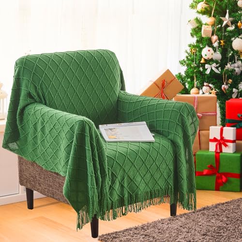 inhand Green Christmas Throw Blanket for Couch and Bed, Birthday Gifts for Women Teen Girl Friend Home Decor Knitted Blanket and Throws, Outdoor Lightweight Farmhouse Warm Woven Decorative, 50"x60"