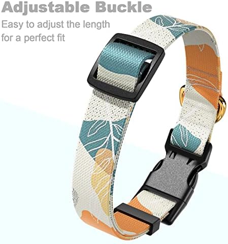 Rnivvi Dog Collar for Large Dogs, Cute Heavy Duty Adjustable Puppy Collar with Quick Release Buckle for Boy Girl & Female, Pet Accessories for Walking Running, L Length 1" Width, Abstract Leaves