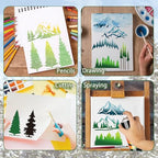 Mountain Stencils for Painting on Wood Burning Patterns Pine Tree Stencils Nature Stencil Christmas Tree Paint Template on Art Craft Canvas Wall Fabric Rock (50 Mountain)