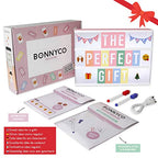 Pink Cinema Light Box with 400 Letters & Emojis & 2 Markers - BONNYCO | Led Light Box Home Office & Room Decor | Light Up Sign Letters Board Gifts for Women & Girls Christmas & Birthdays | Pink Decor