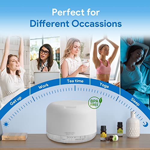 ASAKUKI 500ml Premium, Essential Oil Diffuser with Remote Control, 5 in 1 Ultrasonic Aromatherapy Fragrant Oil Humidifier Vaporizer, Timer and Auto-Off Safety Switch (White)