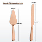 Wedding Cake Knife and Server Set, Integral Stainless Steel Longer Cake Cutter and Wider Pie Spatula, Elegant Cake Cutting Serving Set for Party Birthday Christmas Bridal Shower Set of 2, Rose Gold