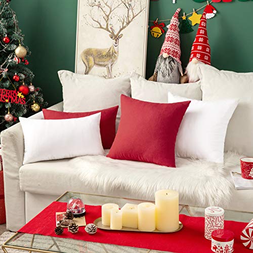 MIULEE Pack of 2 Decorative Christmas Outdoor Solid Waterproof Throw Pillow Covers Linen Garden Farmhouse Cushion Cases for Patio Tent Balcony Couch Sofa 18x18 inch Red