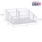 Clear Plastic Small Countertop Vanity Makeup Organizer, Compact Rectangular 4-Compartment Holder for Brushes, Eyeshadow Palettes, & Beauty Supplies, Made in USA