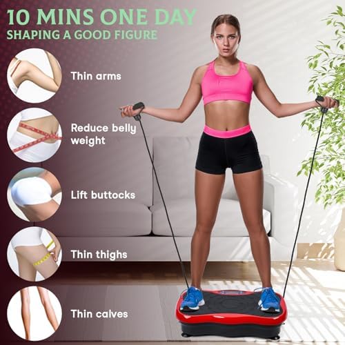 Vibration Plate Exercise Machine Vibration Plates for Weight Loss Vibration Plate for Lymphatic Drainage Whole Body Shaking Vibrating Plate Exercise Machine Fitness Platform with Resistant Band