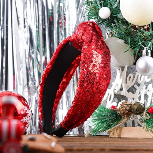 Christmas Knot Headbands for Women Red Sequins Hairband Wide Glitter Headband Girls Christmas Sparkle Headband Green Fashion Hair Accessories