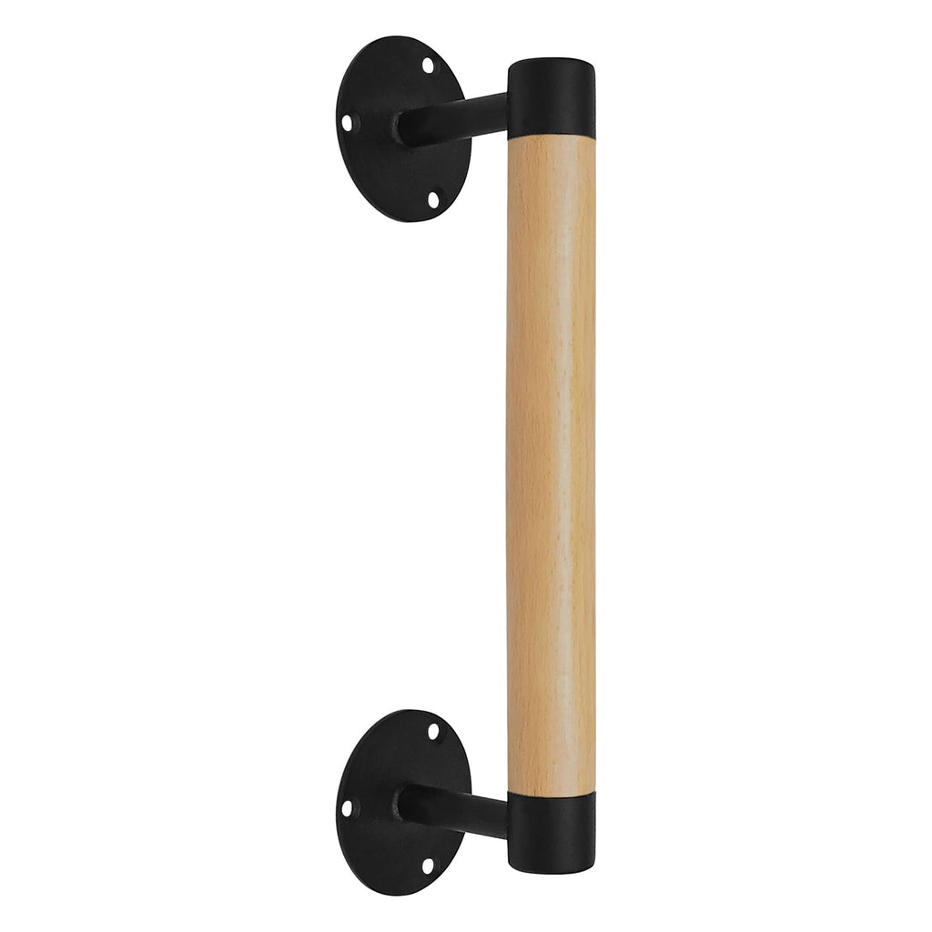 Purife 1ft Wood Handrail for Indoor Stairs, Wood Staircase Handrail W/s Black Sturdy Metal Brackets, Stair Banister Rrailing Wood Safety Grab Bar for Elderly & Kids