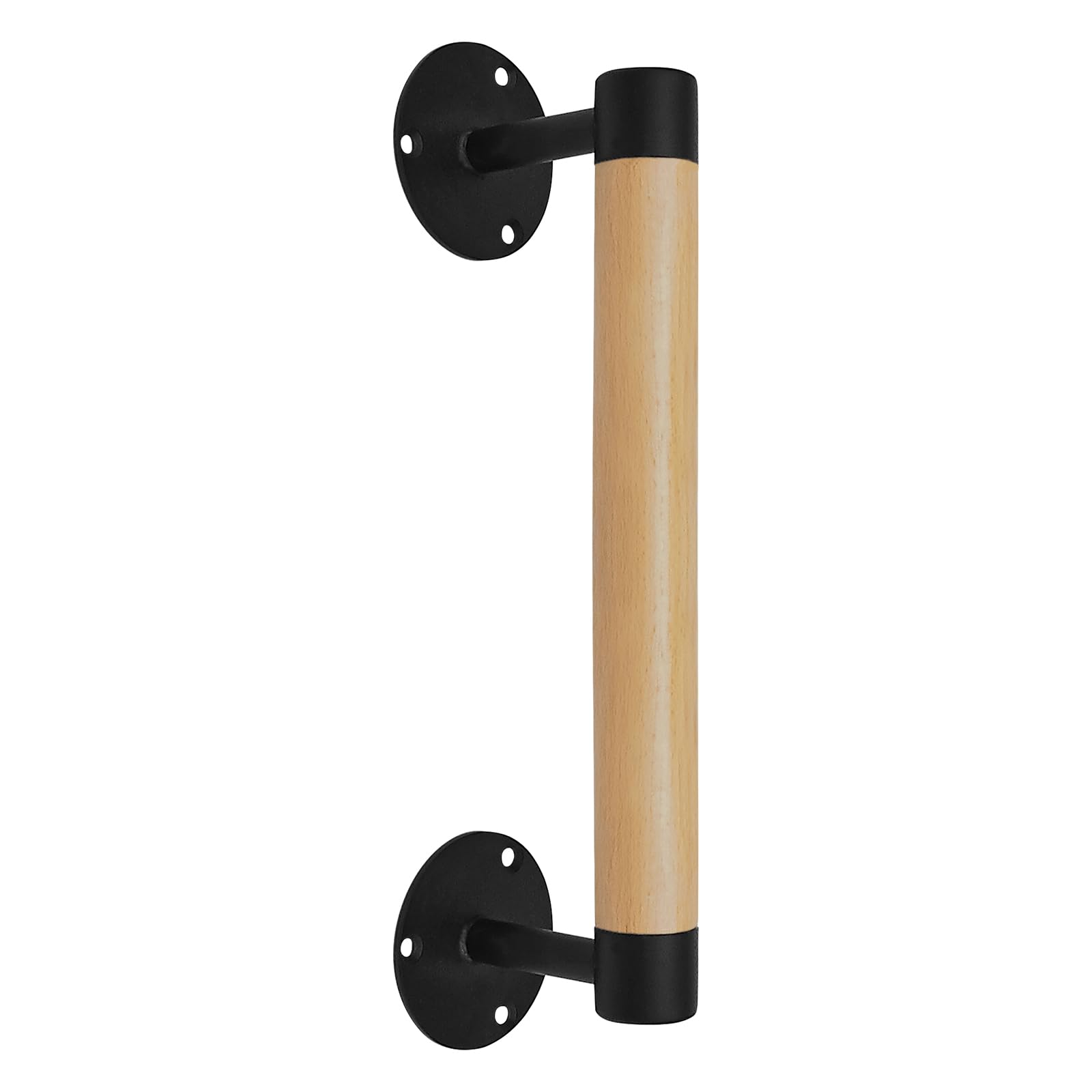 Purife 1ft Wood Handrail for Indoor Stairs, Wood Staircase Handrail W/s Black Sturdy Metal Brackets, Stair Banister Rrailing Wood Safety Grab Bar for Elderly & Kids