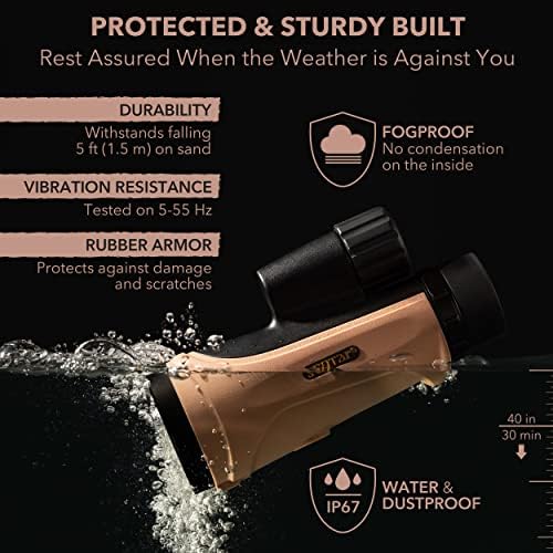 12x50 Monocular Telescope - FMC Fogproof, IP67 Waterproof Hand Held Telescope - BAK4 Phase and Dielectric Coated Prism - Adventure Accessories Set: Bag, Smartphone Adapter, Mini Tripod