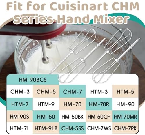 4-Pack Hand Mixer Beaters Attachments for Cuisinart CHM Series HM-50 HM-70 CHM-3 CHM-7PK Hand Mixer - Hand Mixer Replacement Beaters Compatible with Cuisinart Hand Mixer Parts# CHM-BTR