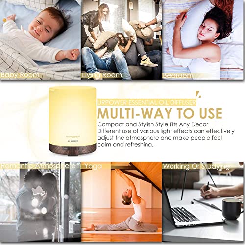 URPOWER 2nd Gen 300ml Aroma Essential Oil Diffuser Night Light Ultrasonic Air Cool Mist Humidifier with AUTO Shut Off and 6-7 Hours Continuous Diffusing and 4 Timer Settings for Home Office Yoga Spa